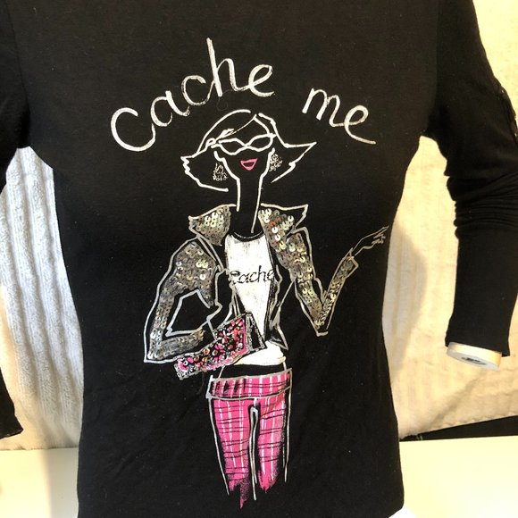 CACHE EMBELLISHED SO CUTE BLK / PINK WHITE / SILVER LONG SLEEVE NWOT SZ M - Picture 3 of 6